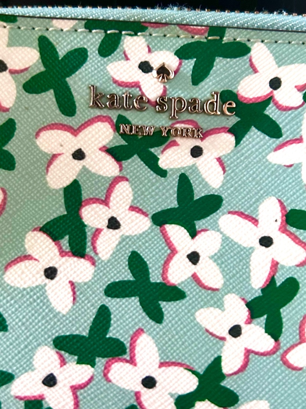 kate spade Floral Card Holder Keychain and Mirror NWOT Green White Glitter - Picture 9 of 14